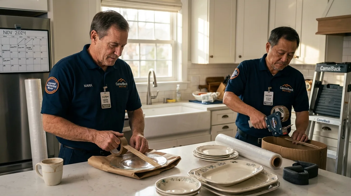Professional crew packing kitchen dishware in Laurel, MD